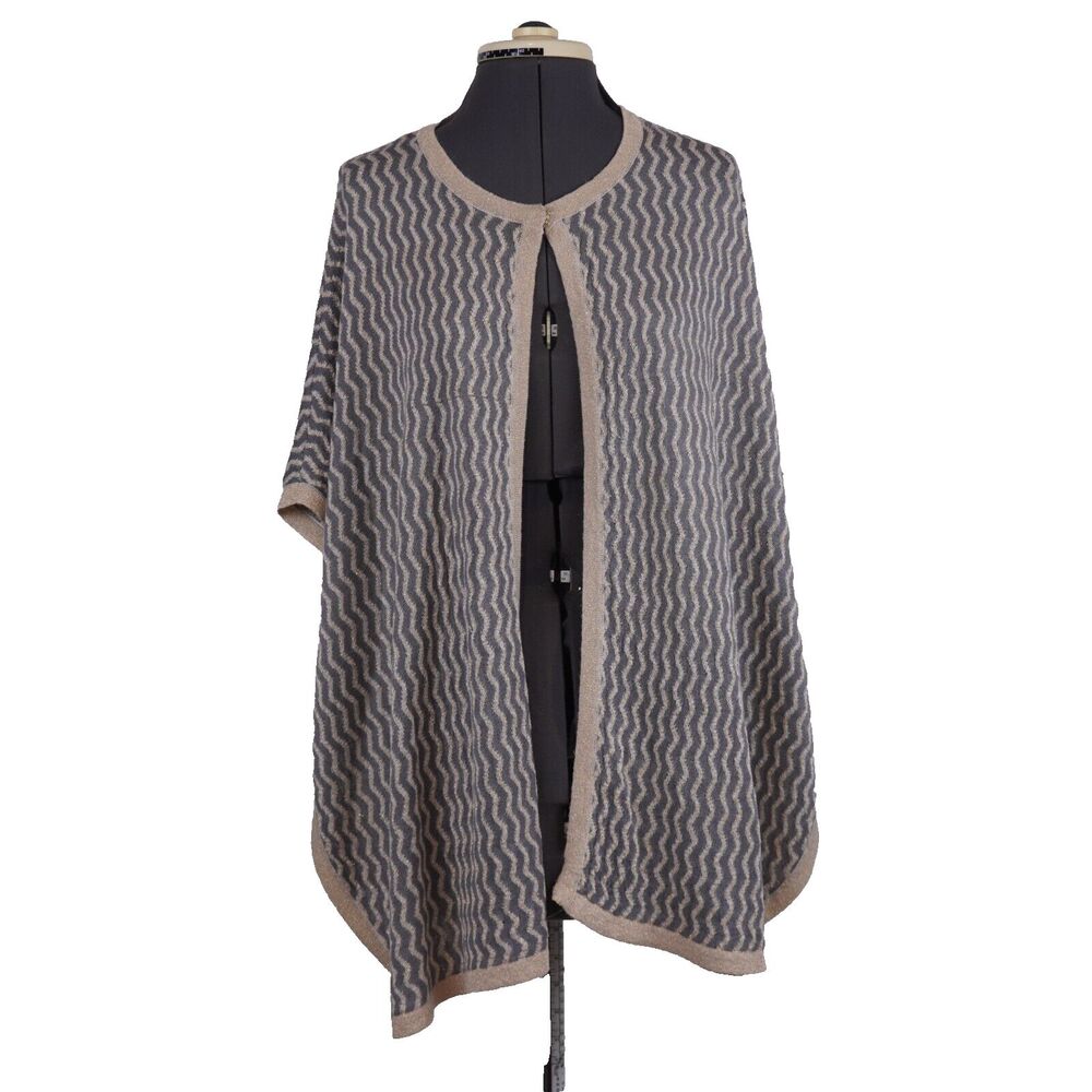 Chico's  Poncho Patsy Chevron Ruana Metallic Gold Grey Festive Cape OS Sweater